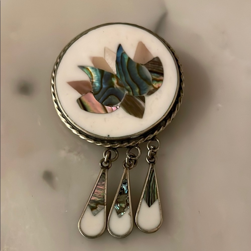 Vintage Native American Silver and Abalone Brooch